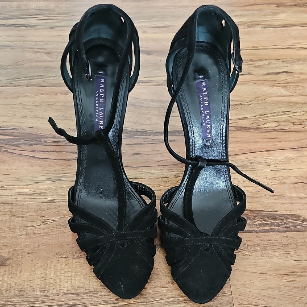Ralph Lauren Black Strappy Heels with Satin Finish